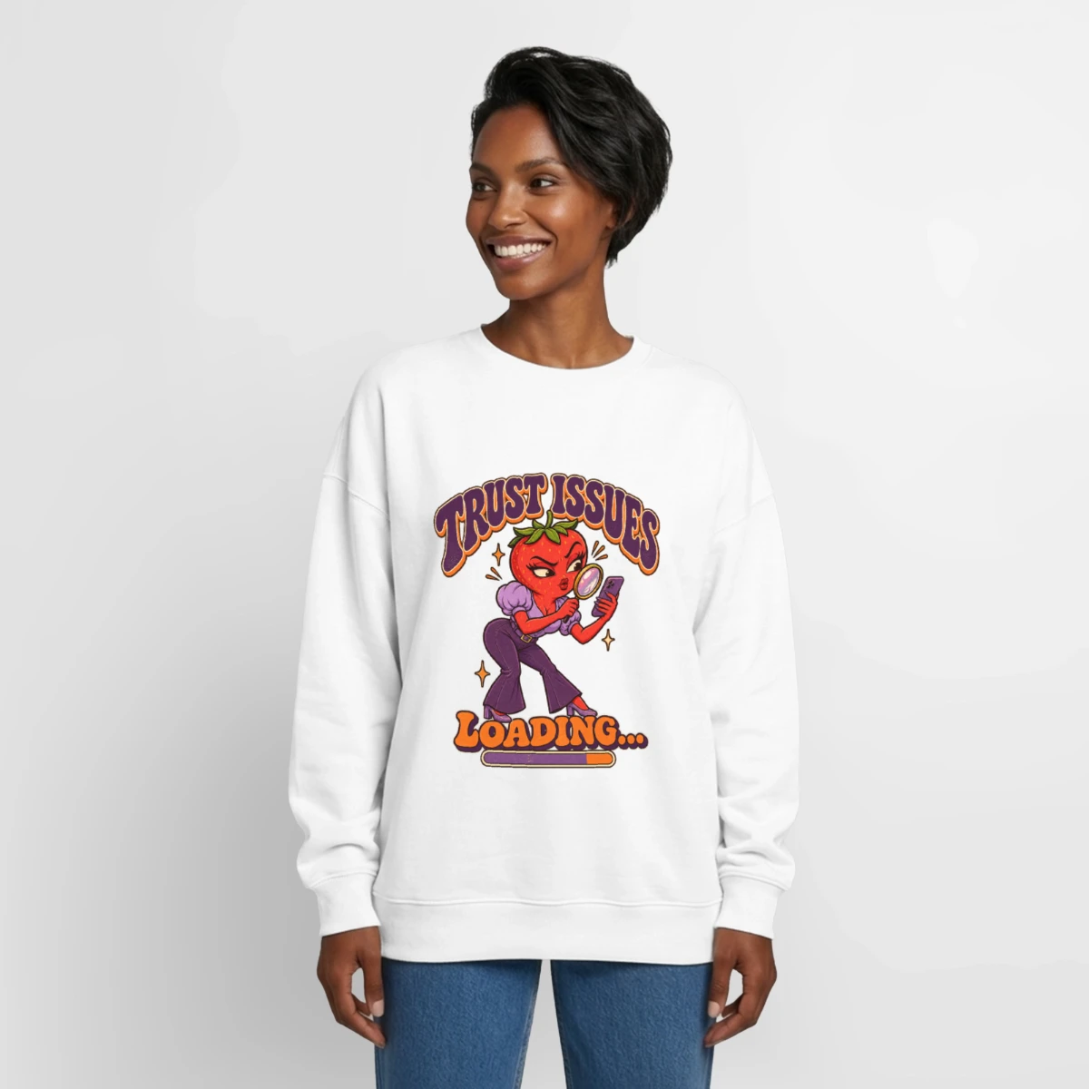 Oversized Heavyweight Unisex Sweatshirt featuring Trust Issues Loading – Funny Strawberry Retro Design