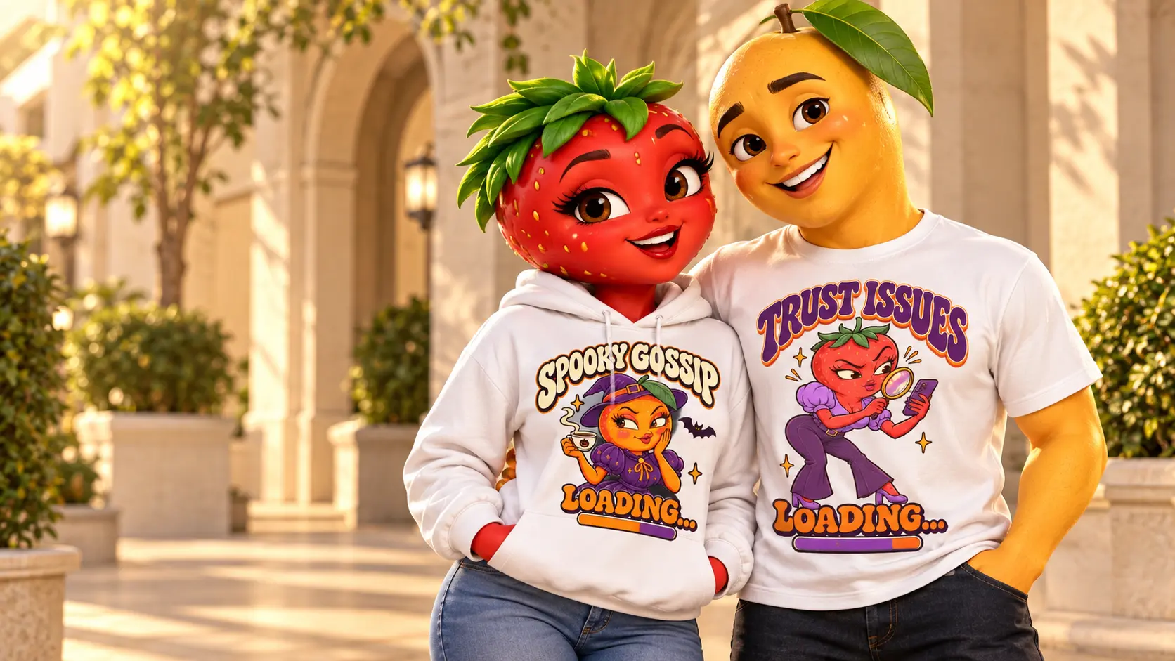 Adult models wearing Julz Merch clothing